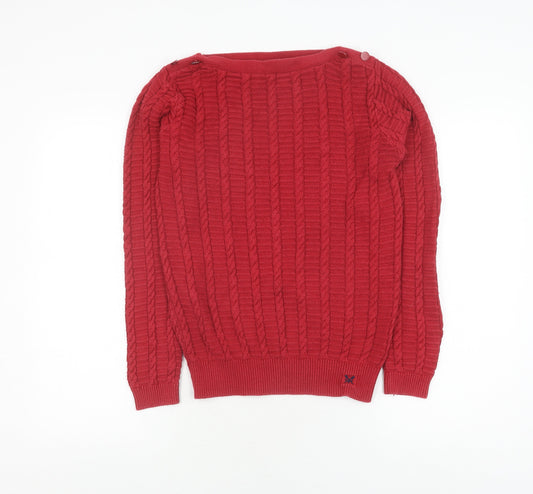 Crew Clothing Company Women's Red Cable-Knit Boat Neck Jumper Size 12