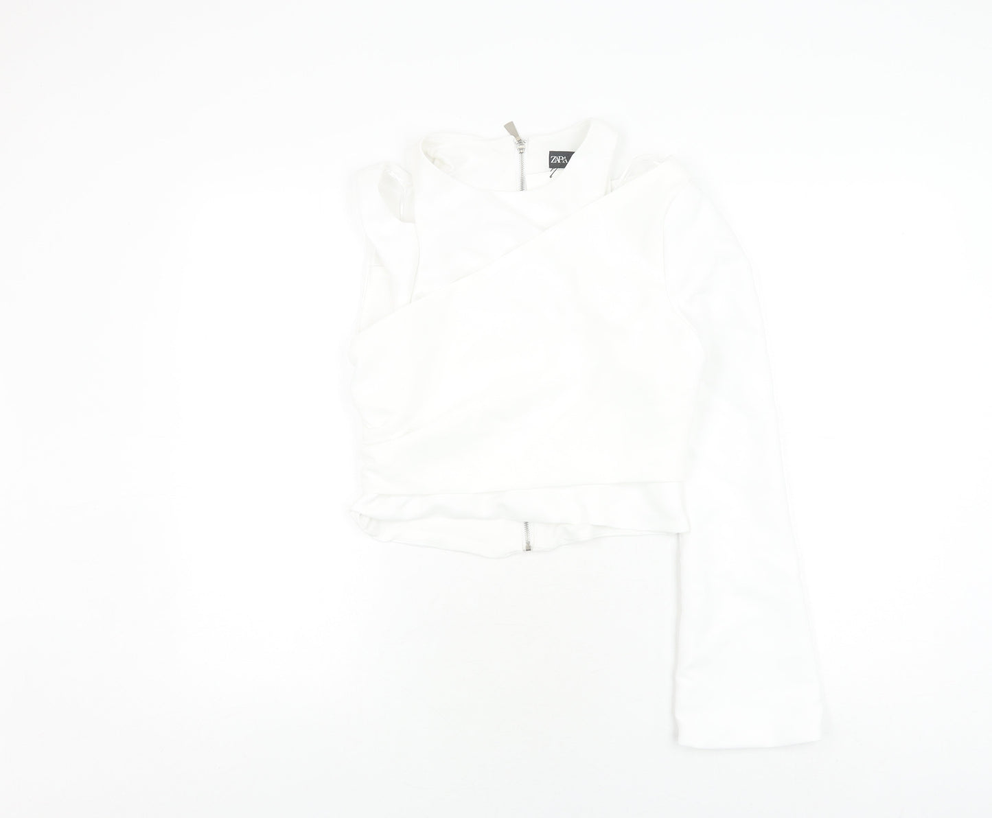 Womens UK Size 12 Zara White Cropped T-Shirt