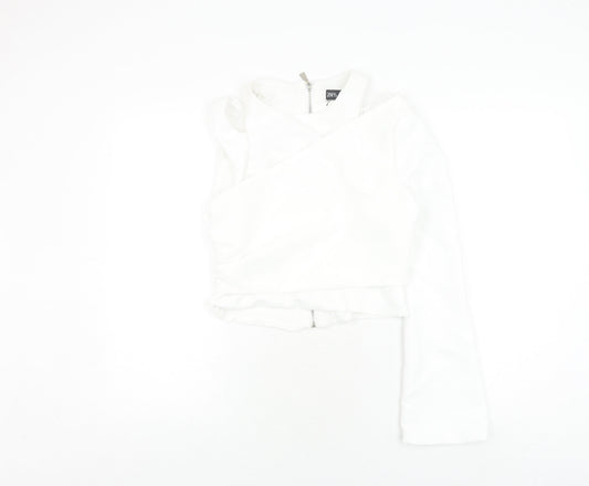 Womens UK Size 12 Zara White Cropped T-Shirt