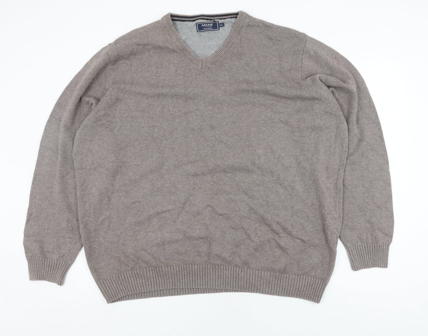 Maine New England Men's Grey V-Neck Wool Pullover 2XL