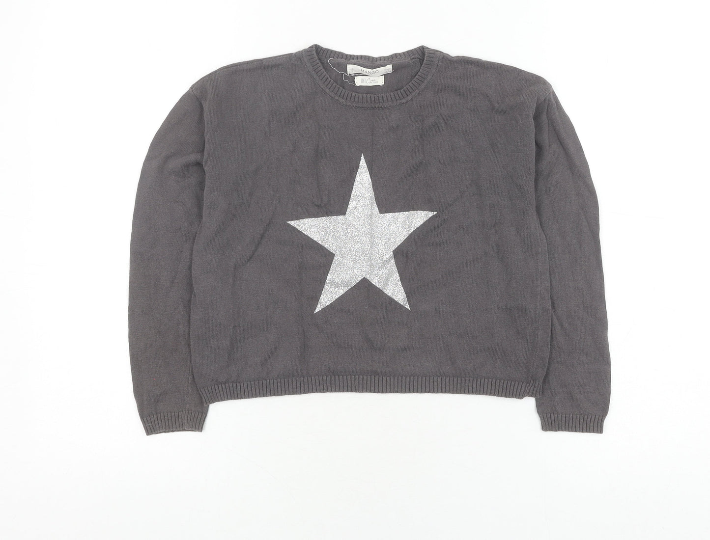 Mango Girls Grey Star Pullover Jumper, Size 9-10 Years