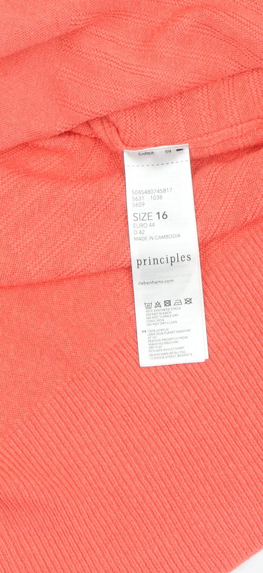 Womens UK Size 16 Principles Orange Pullover Jumper