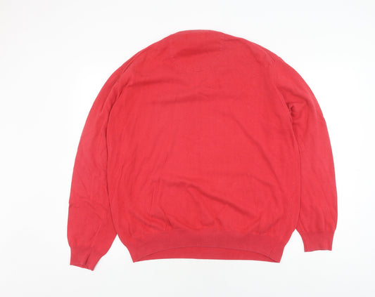 Paul Costelloe Men's Red V-Neck Cotton Pullover, XL