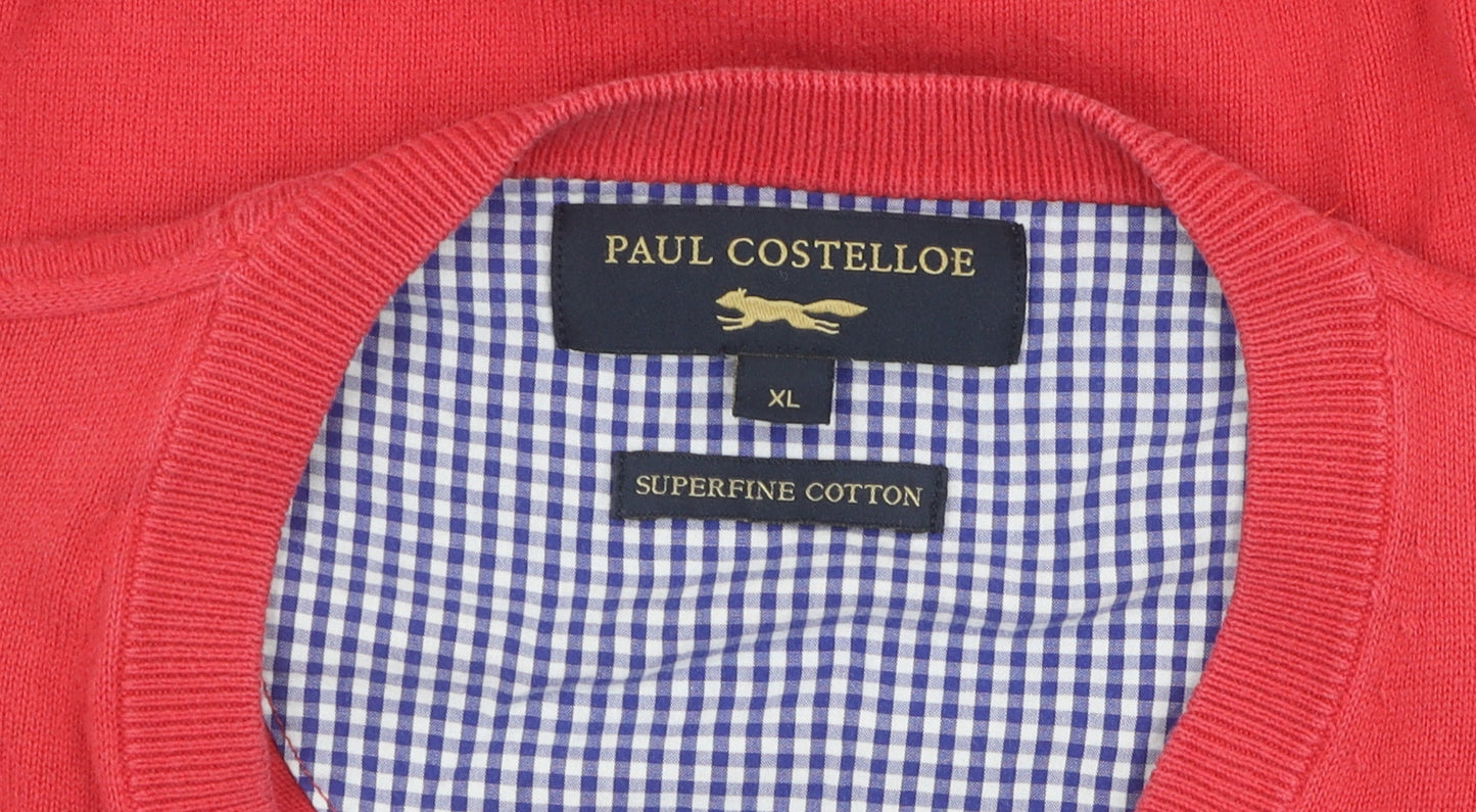Paul Costelloe Men's Red V-Neck Cotton Pullover, XL