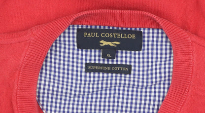 Paul Costelloe Men's Red V-Neck Cotton Pullover, XL