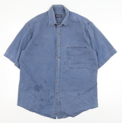 Land's End Unisex Blue Button-Up M Shirt