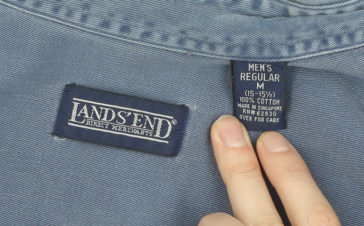 Land's End Unisex Blue Button-Up M Shirt