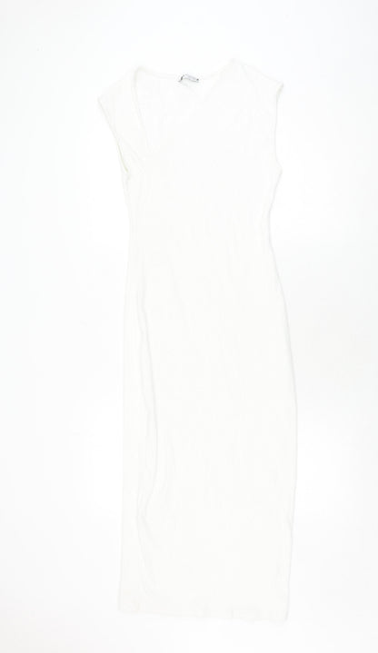 Zara Women's White Sheath Dress - M, Summer, Elegant