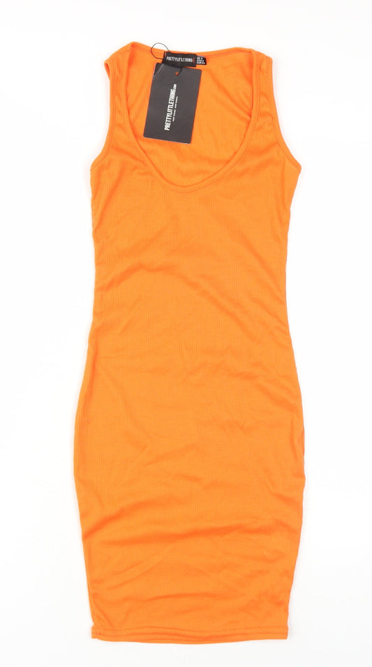 PRETTYLITTLETHING Women's Orange Bodycon Dress Size 6