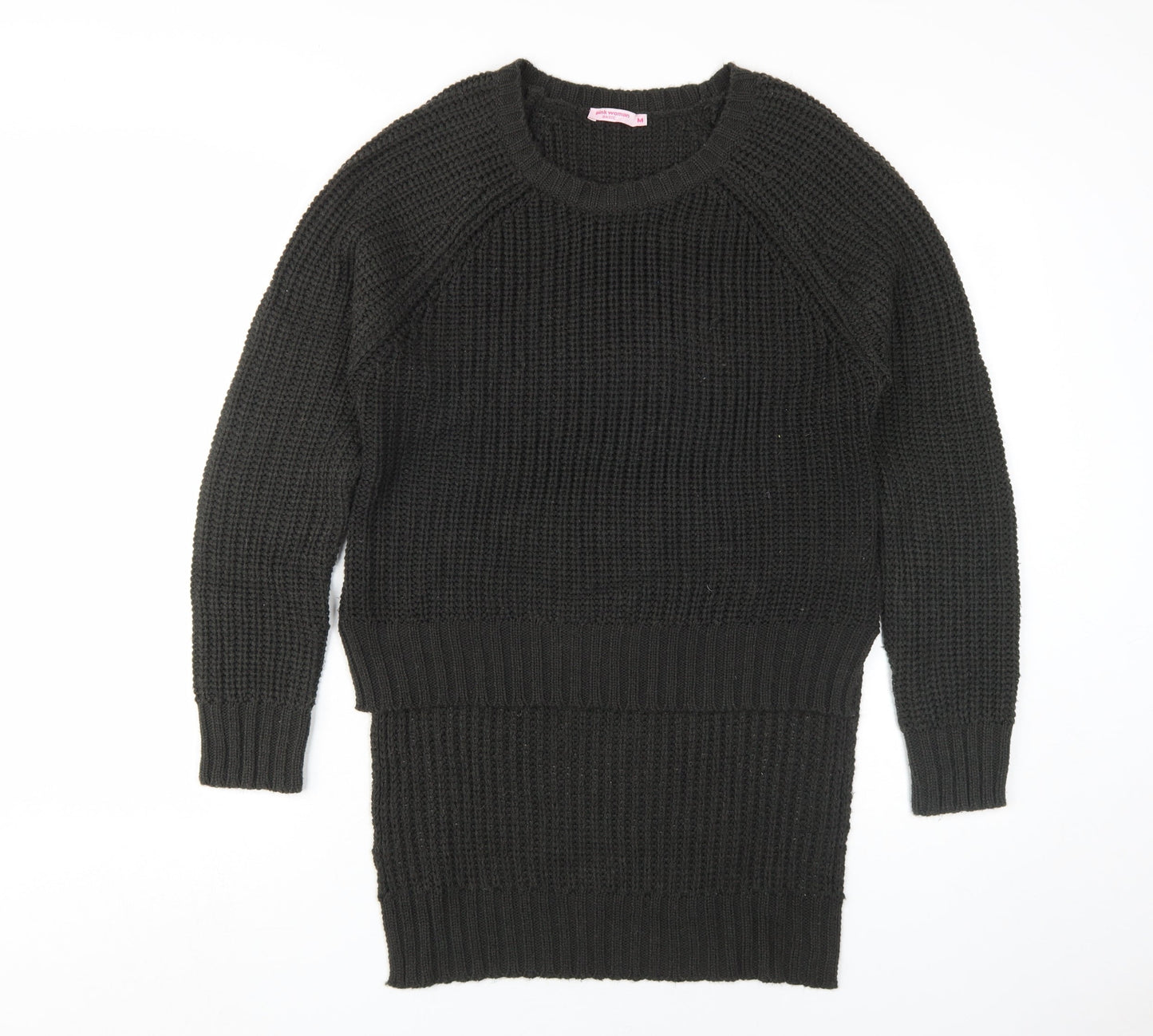 Pink Woman Black Chunky-Knit Pullover Jumper M