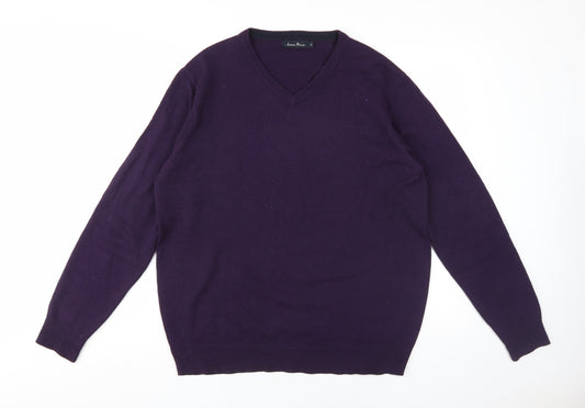 James Pringle Men's Purple V-Neck Pullover Jumper M