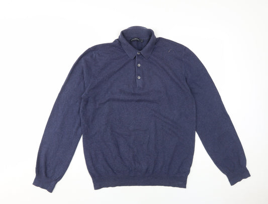 French Connection Men's Blue Collared Pullover Jumper M