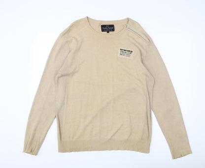 Teddy Smith Men Beige Pullover Jumper L Cotton