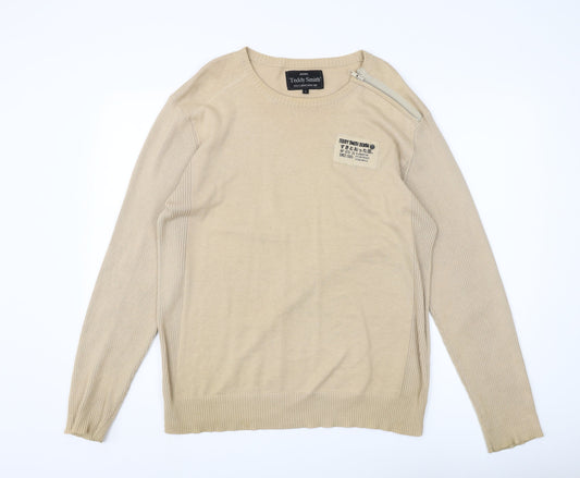 Teddy Smith Men Beige Pullover Jumper L Cotton