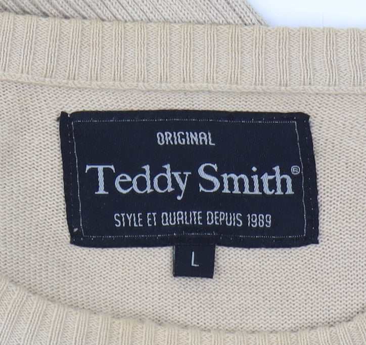 Teddy Smith Men Beige Pullover Jumper L Cotton