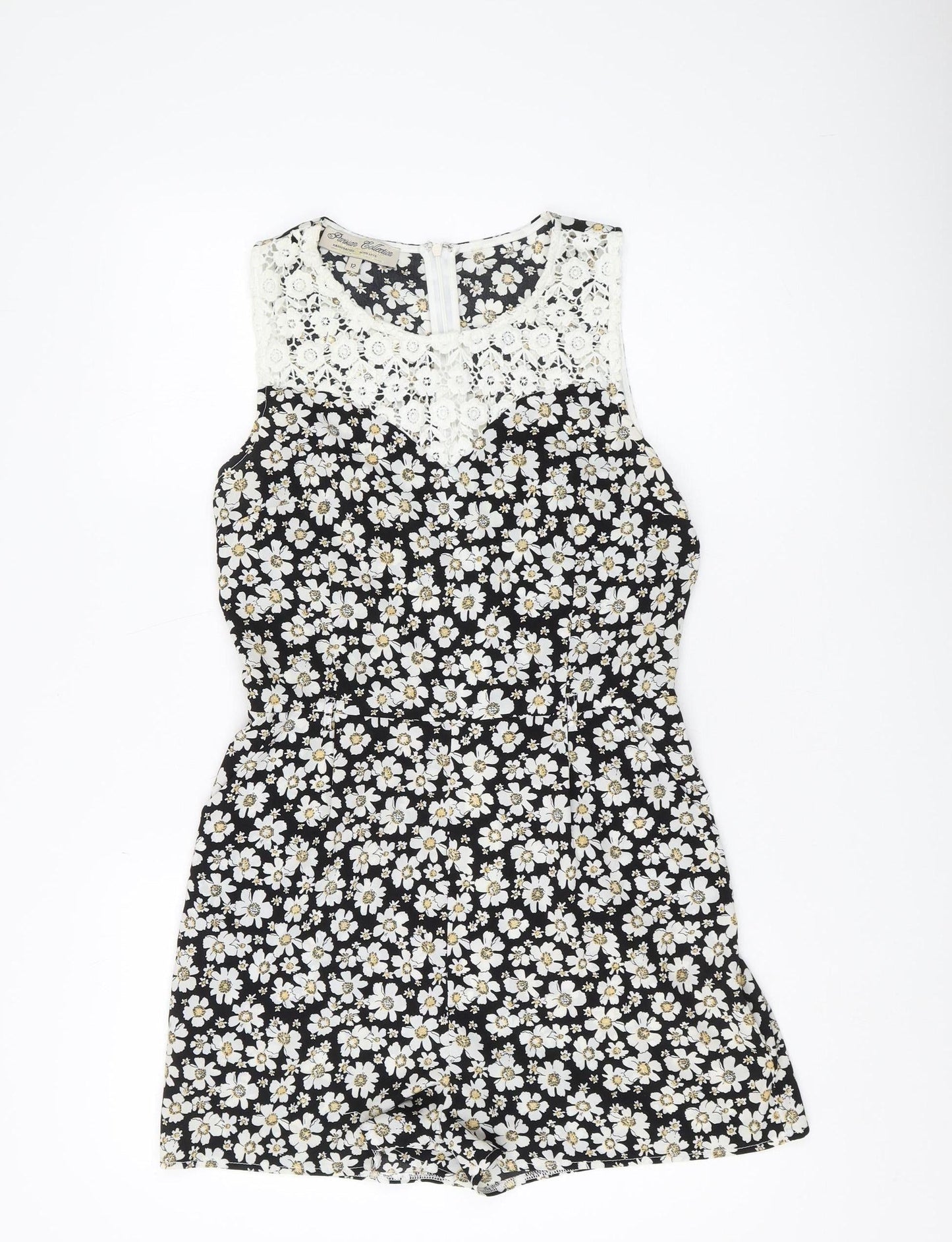 Parisian Women's Black Floral Playsuit Size 12