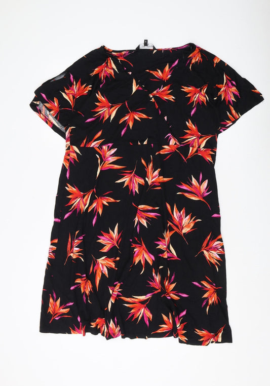 Debenhams Women's Black Floral V-Neck Dress Size 20