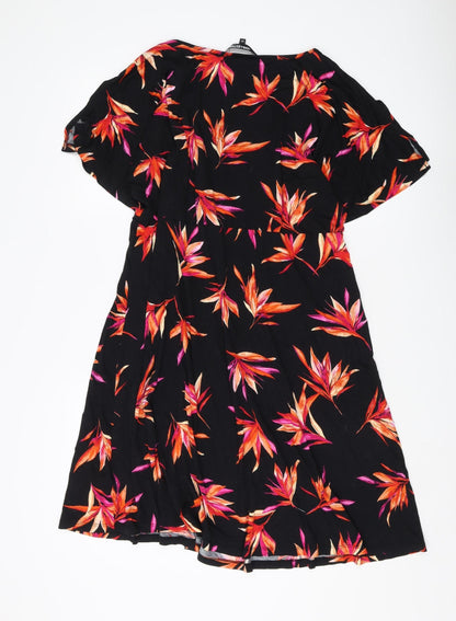 Debenhams Women's Black Floral V-Neck Dress Size 20