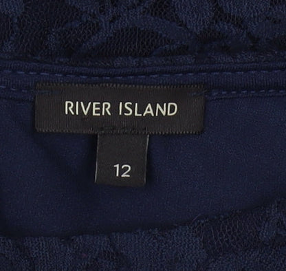 River Island Women's Blue A-Line Lace Dress Size 12
