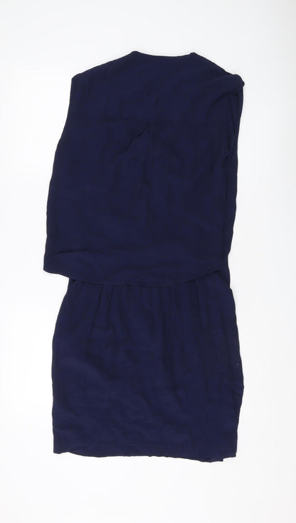 Warehouse Women's Navy Sleeveless Wrap Dress - Size 10