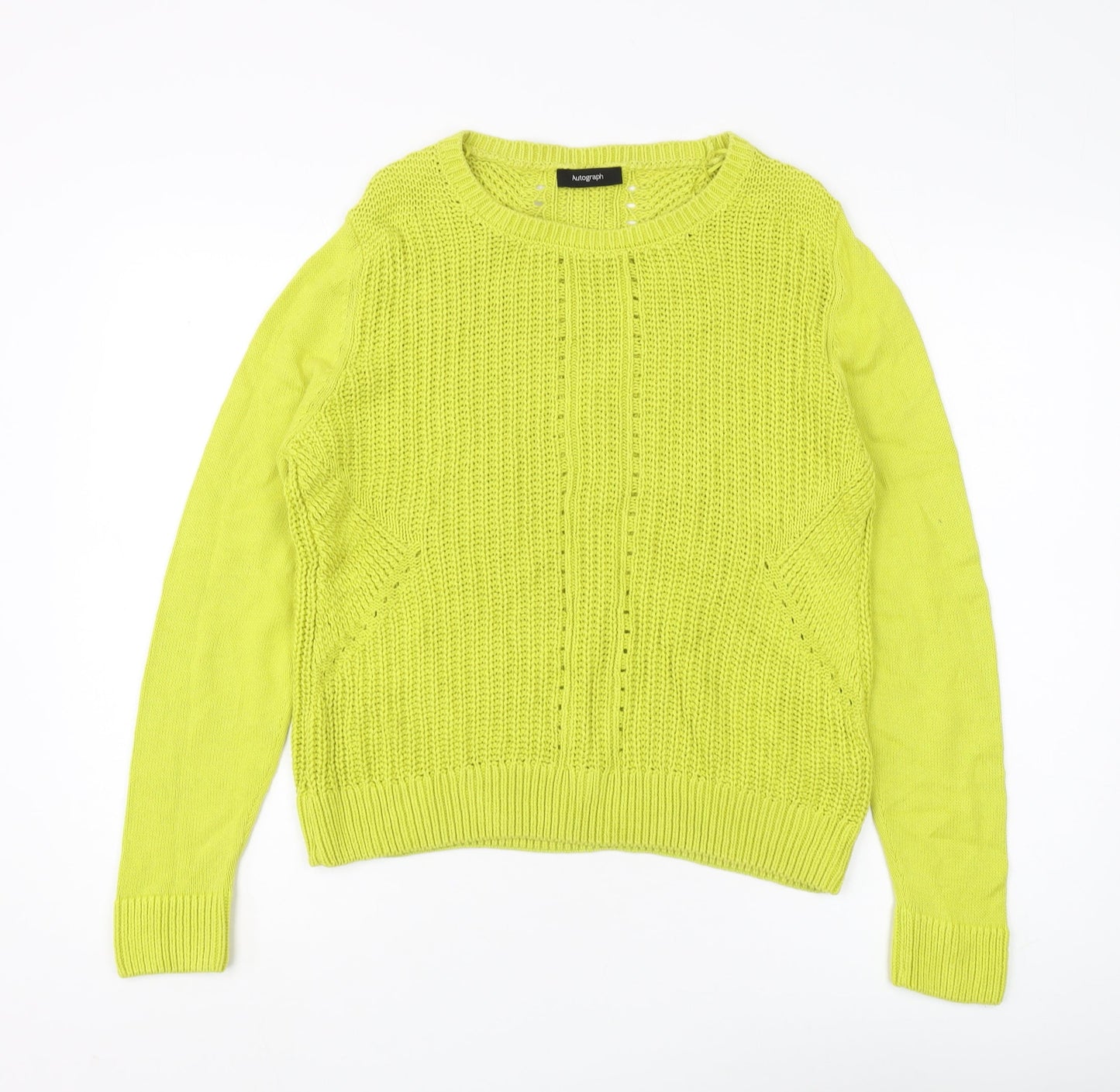 Marks and Spencer Women's Green Waffle Knit Jumper Size 14