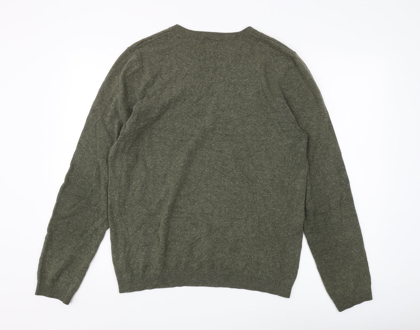 Topman Men's Green Cotton Blend Pullover Jumper L