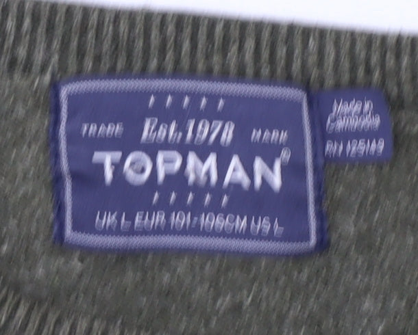 Topman Men's Green Cotton Blend Pullover Jumper L