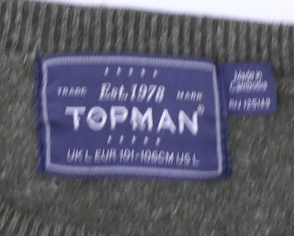 Topman Men's Green Cotton Blend Pullover Jumper L