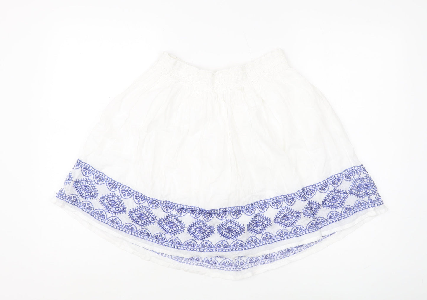 H&M Women's White Embroidered Short Skirt - Size 12