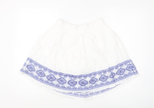H&M Women's White Embroidered Short Skirt - Size 12