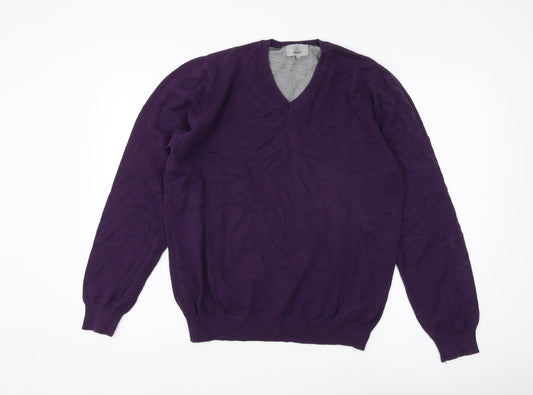 Marks & Spencer Men's Purple V-Neck Cotton Pullover M