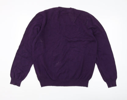 Marks & Spencer Men's Purple V-Neck Cotton Pullover M