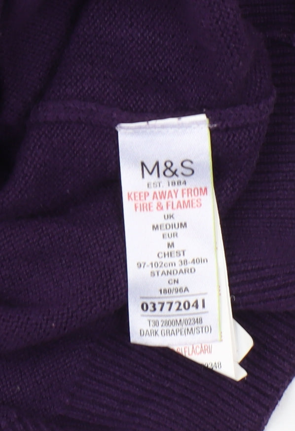 Marks & Spencer Men's Purple V-Neck Cotton Pullover M