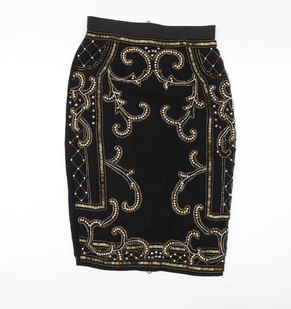 Miss Selfridge Black Beaded Women's Pencil Skirt Size 10