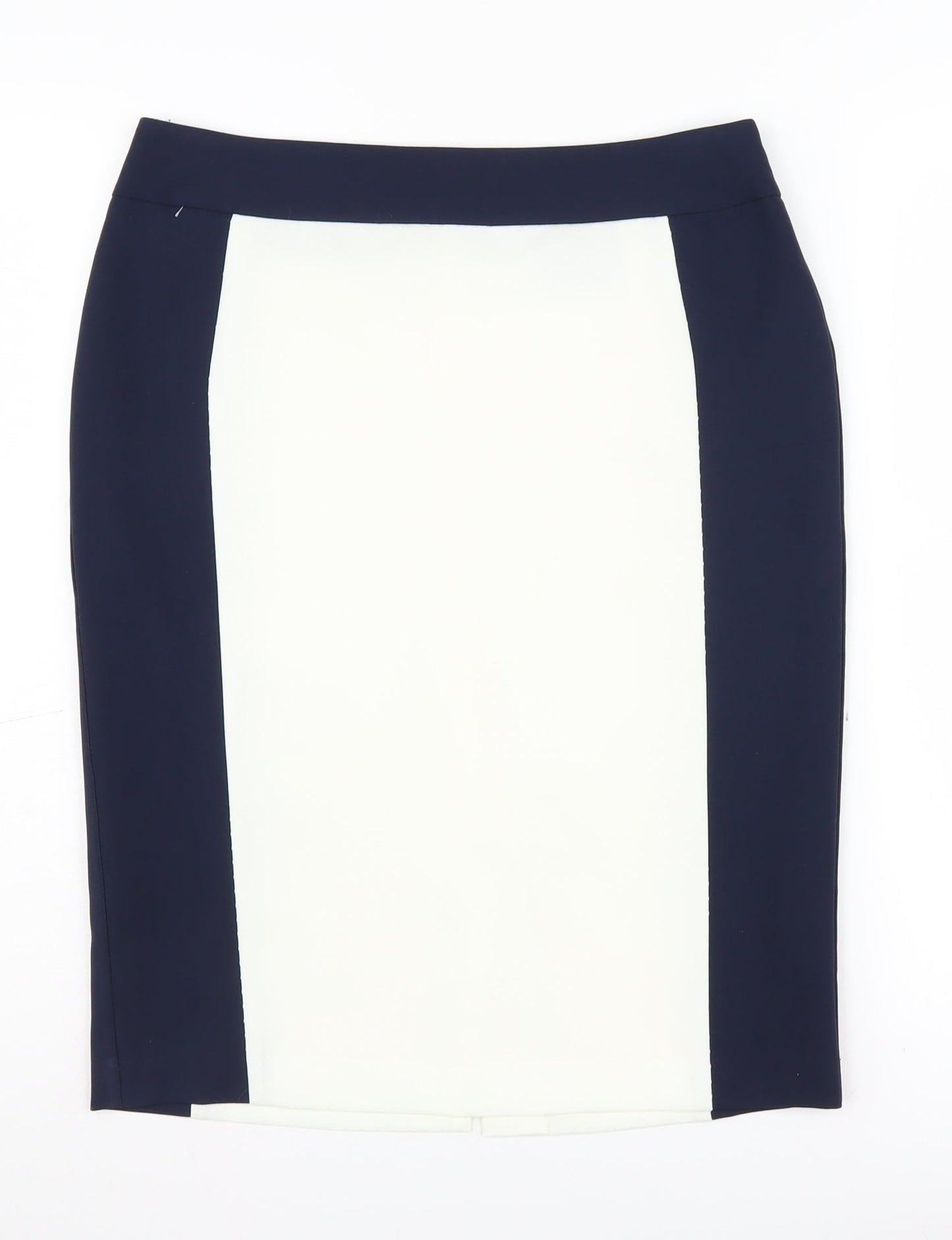 BHS Women's Navy Ivory Pencil Skirt, Size 12, Elegant Style