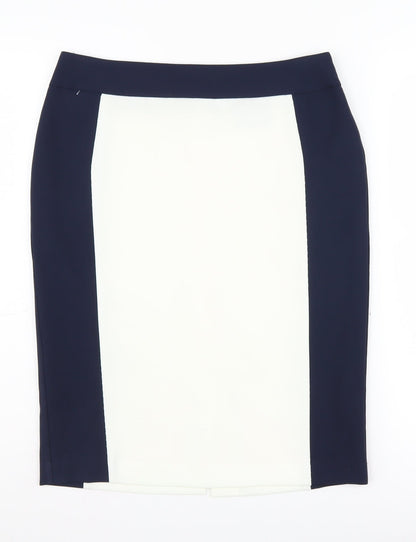 BHS Women's Navy Ivory Pencil Skirt, Size 12, Elegant Style