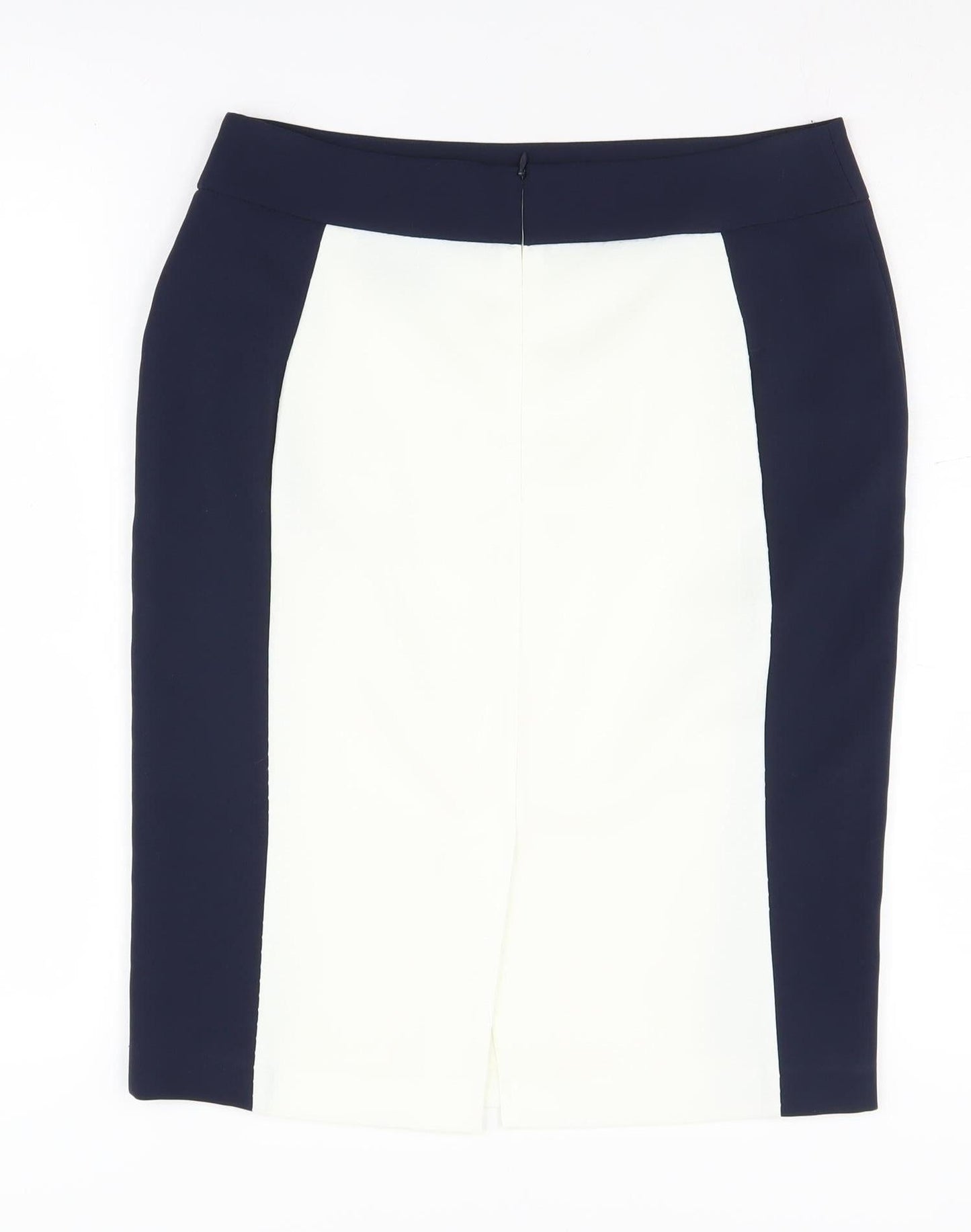 BHS Women's Navy Ivory Pencil Skirt, Size 12, Elegant Style
