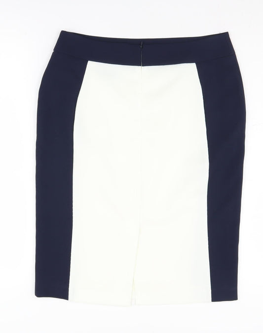 BHS Women's Navy Ivory Pencil Skirt, Size 12, Elegant Style