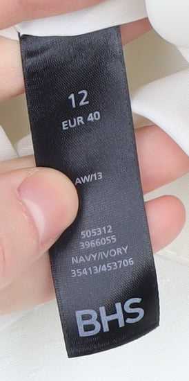 BHS Women's Navy Ivory Pencil Skirt, Size 12, Elegant Style