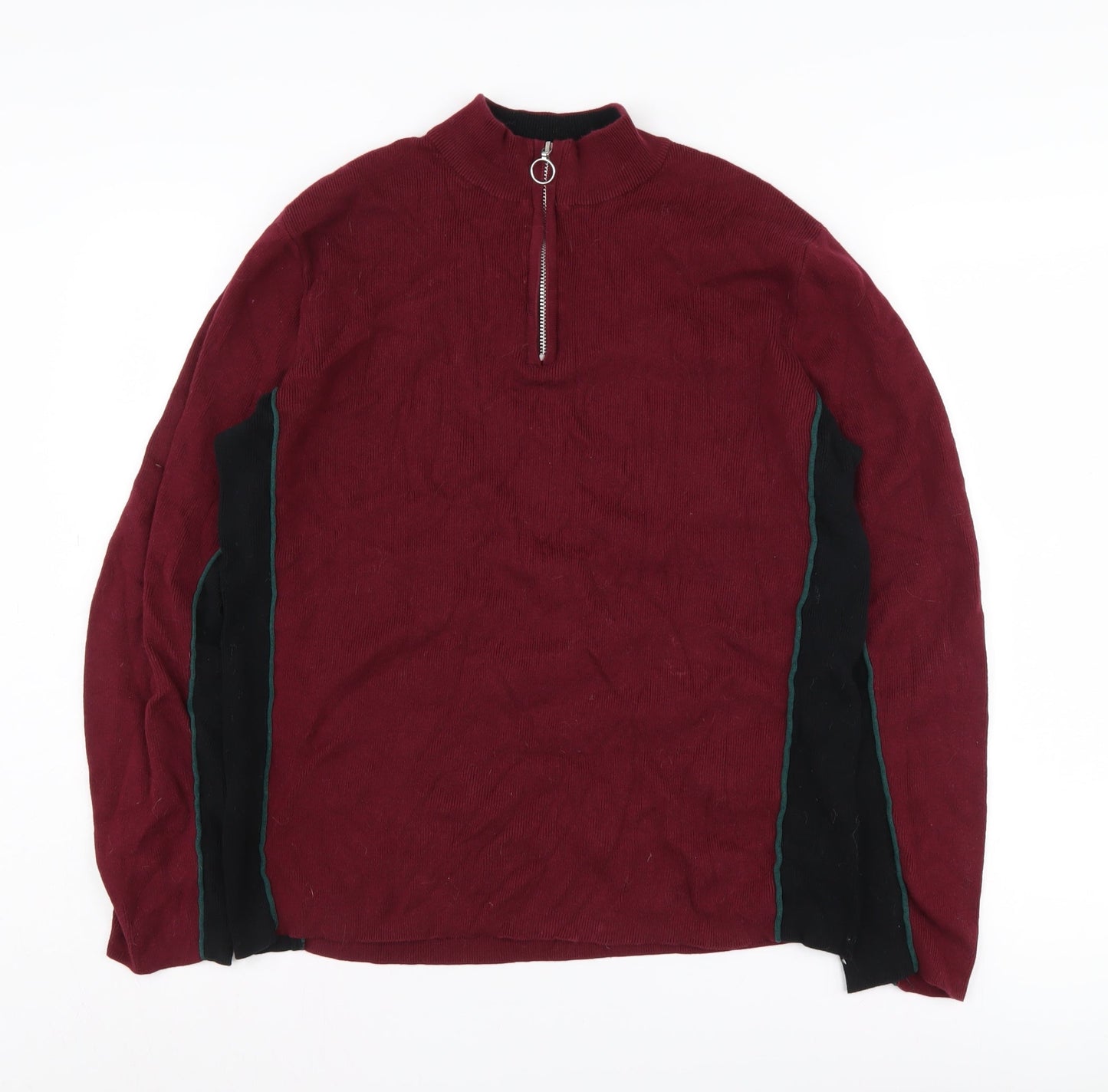 Topman Men's Red 1/2 Zip Jumper, L, Mock Neck