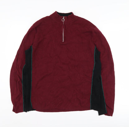 Topman Men's Red 1/2 Zip Jumper, L, Mock Neck