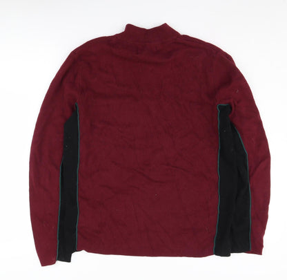 Topman Men's Red 1/2 Zip Jumper, L, Mock Neck