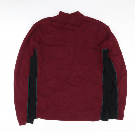 Topman Men's Red 1/2 Zip Jumper, L, Mock Neck