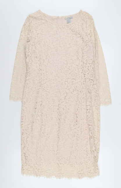 H&M Women's Beige Floral Lace Sheath Dress Size 12