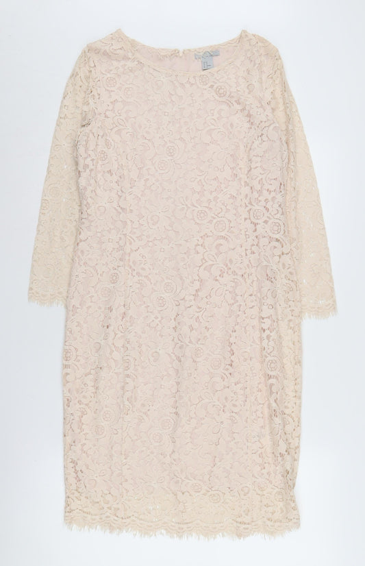 H&M Women's Beige Floral Lace Sheath Dress Size 12