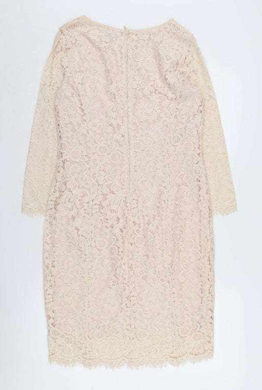 H&M Women's Beige Floral Lace Sheath Dress Size 12