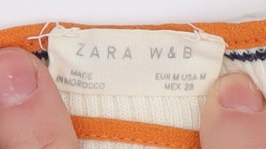 Womens UK Size M Zara Ivory Basic T-Shirt