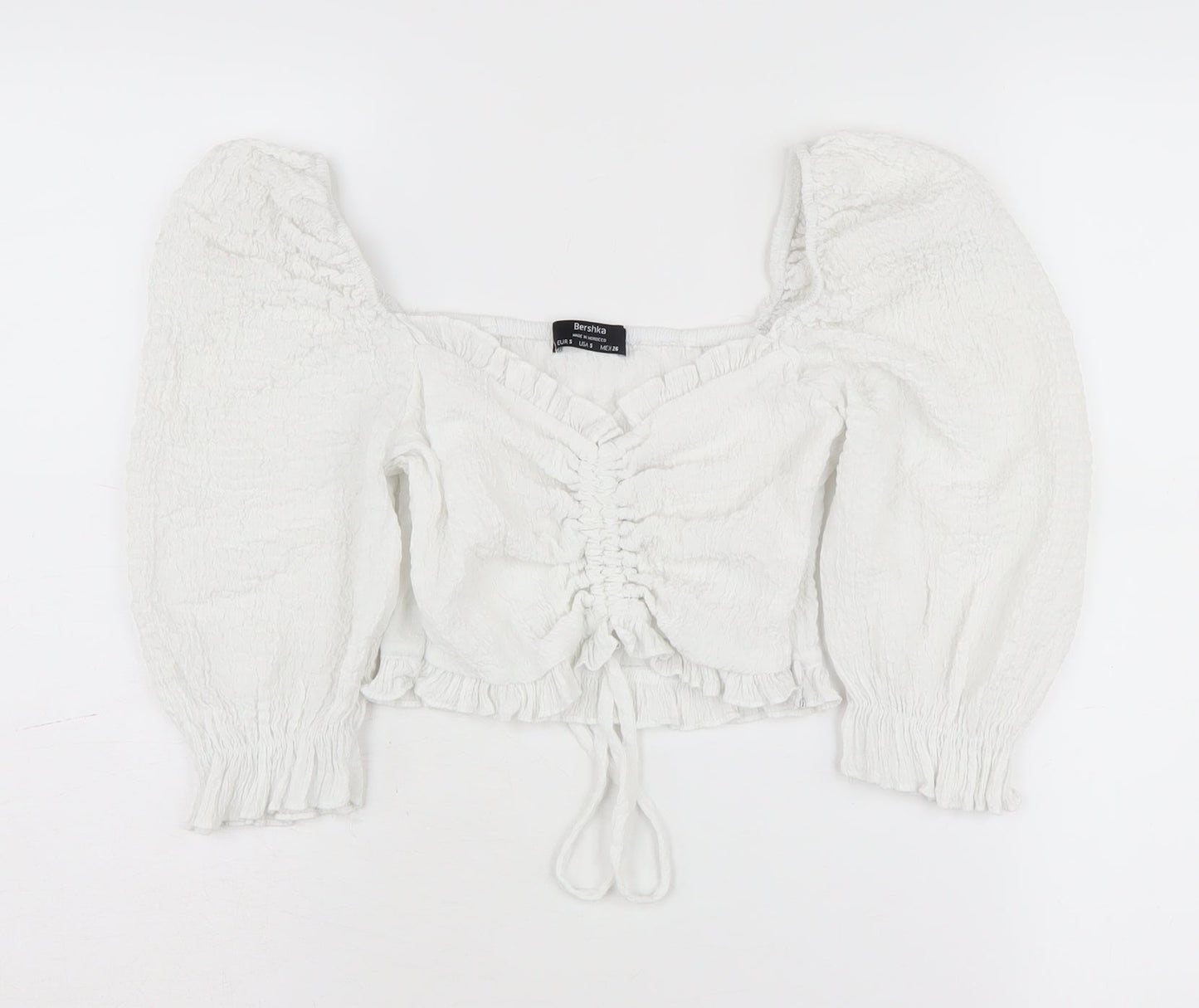 Bershka Women’s White Cropped Puff Sleeve Top - S