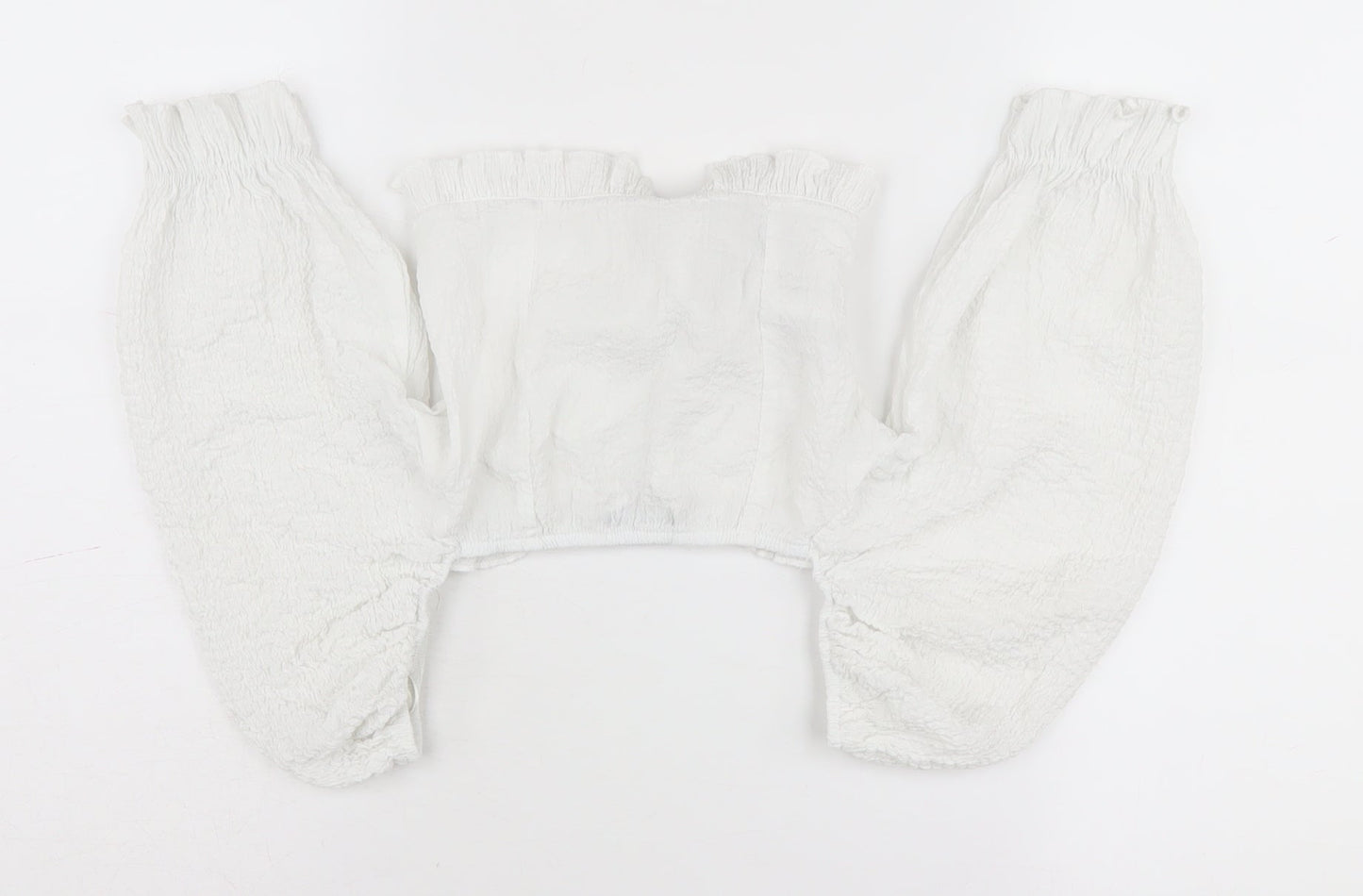 Bershka Women’s White Cropped Puff Sleeve Top - S
