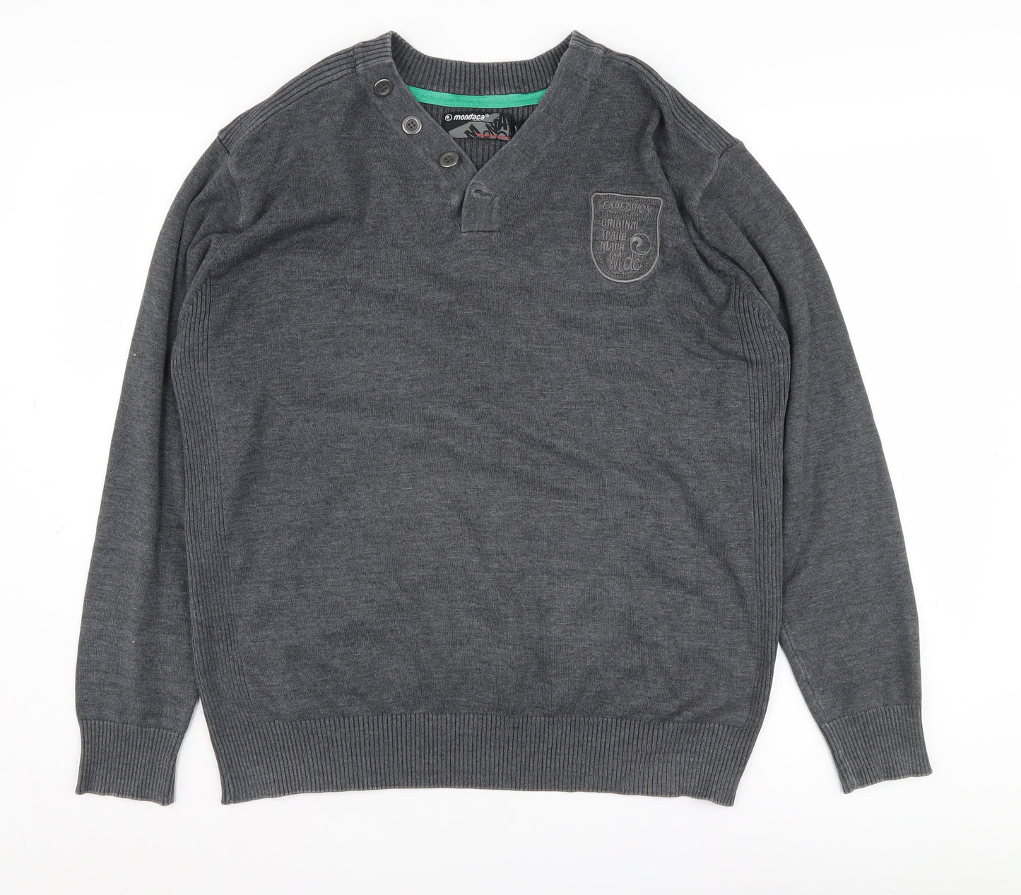 mondaca Men's Grey Henley Jumper XL